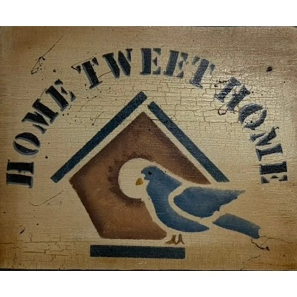 Crawmer Signed Wood Wall Sign Home Tweet Home Rustic Primitive Birdhouse Plaque